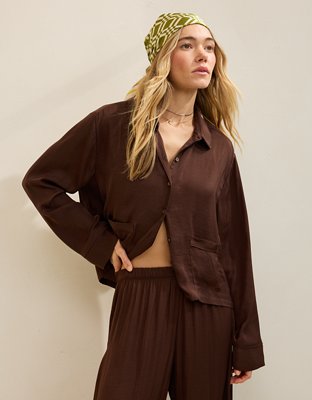 Aerie Satin Long Sleeve Top