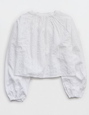 Aerie Seersucker Long Sleeve Volume Tie Top