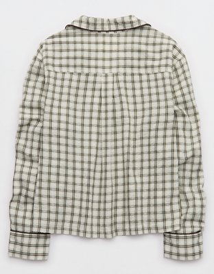 OVERSLEPT by Aerie Seersucker Camisa Manga Larga