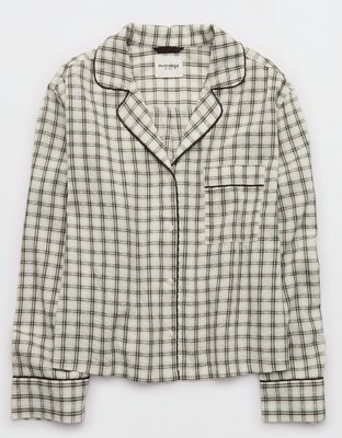 OVERSLEPT by Aerie Seersucker Camisa Manga Larga