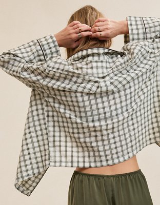 OVERSLEPT by Aerie Seersucker Long Sleeve Shirt