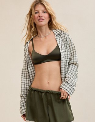 OVERSLEPT by Aerie Seersucker Camisa Manga Larga