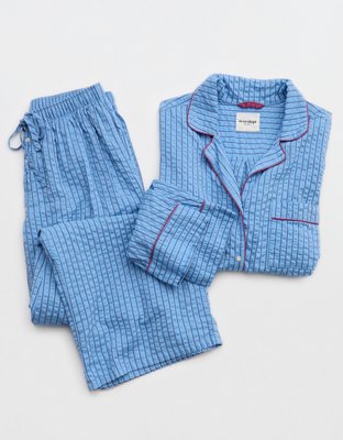 OVERSLEPT by Aerie Seersucker Long Sleeve Shirt
