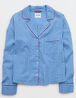 OVERSLEPT by Aerie Seersucker Long Sleeve Shirt