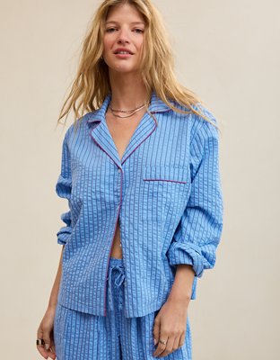 OVERSLEPT by Aerie Seersucker Long Sleeve Shirt
