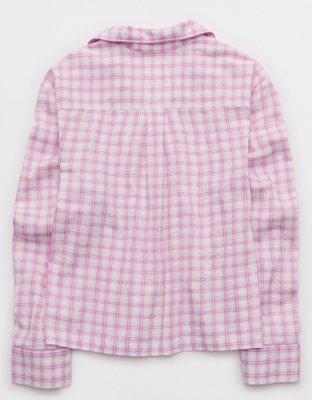 OVERSLEPT by Aerie Seersucker Long Sleeve Shirt