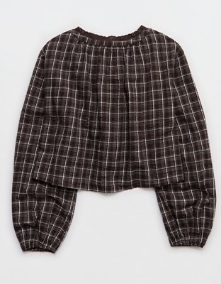Aerie Seersucker Long Sleeve Volume Tie Top