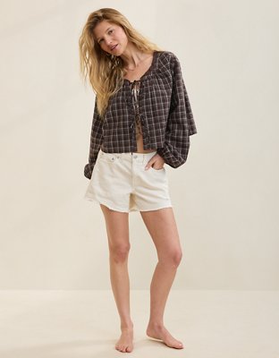 Aerie Seersucker Long Sleeve Volume Tie Top