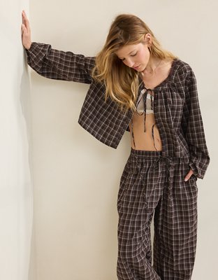 Aerie Seersucker Long Sleeve Volume Tie Top