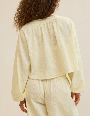 Aerie Seersucker Long Sleeve Volume Tie Top