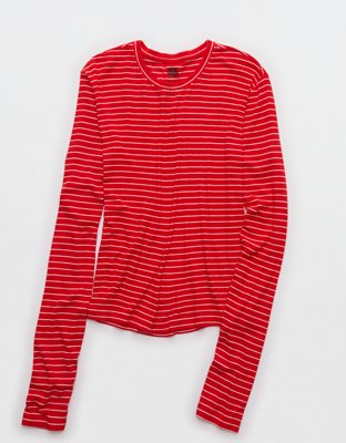 Женский топ Aerie Real Soft® Rib Long Sleeve, цвет: Яркий красный — фото 3
