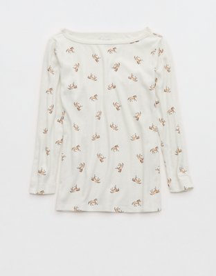 OVERSLEPT by Aerie Pointelle Elbow Sleeve Top