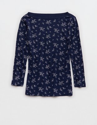 OVERSLEPT by Aerie Pointelle Elbow Sleeve Top