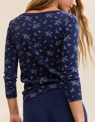 OVERSLEPT by Aerie Pointelle Elbow Sleeve Top