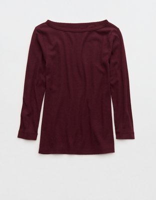 OVERSLEPT by Aerie Pointelle Elbow Sleeve Top