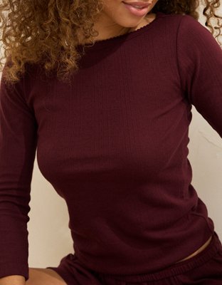 OVERSLEPT by Aerie Pointelle Elbow Sleeve Top