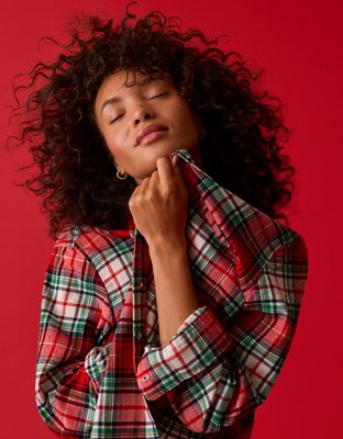 Aerie Checked Out Flannel Oversized Top