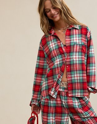 Aerie Checked Out Flannel Oversized Top