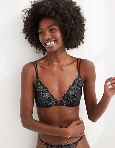 Aerie Real Power Unlined Shine Embroidery Bra