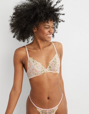 Aerie Real Power Plunge Push Up Sunflower Lace Bra 34B