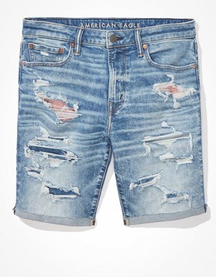 Buy American Eagle Men Blue Air Flex Plus Athletic Denim Short online