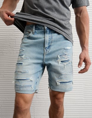 mens denim dress shorts AE Jean Short Men's Light Destroy Wash 44