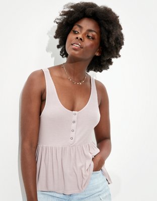 AE Soft & Sexy Henley Peplum Tank Top