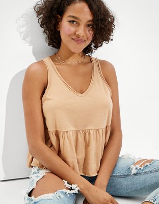 AE Soft & Sexy Henley Peplum Tank Top