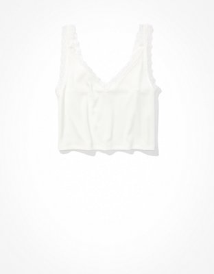 AE Cropped Lace Trim V-Neck Tank Top