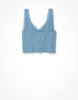 AE Cropped Lace Trim V-Neck Tank Top