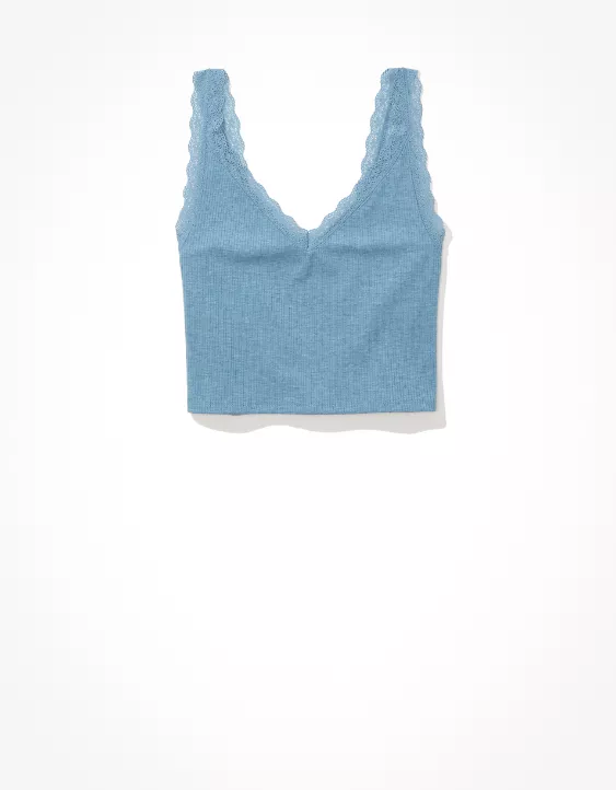 AE Cropped Lace Trim V-Neck Tank Top