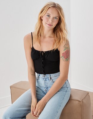 AE Cropped Tie-Front Corset Cami