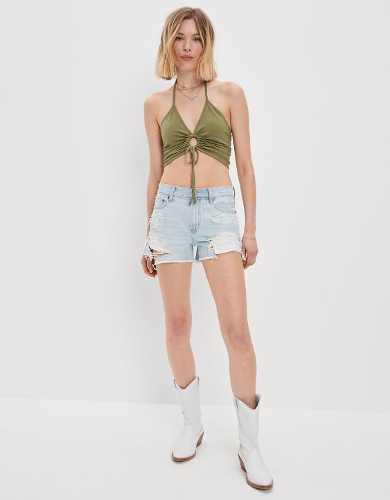AE Cropped Keyhole Halter Top
