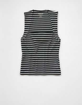 AE Sleeveless Square Neck Striped Top