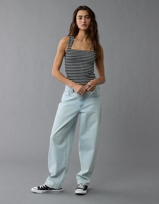 AE Sleeveless Square Neck Striped Top