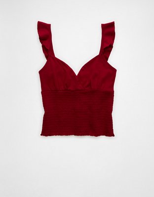 AE Sunchaser Knit Wrap Front Smocked Tank Top