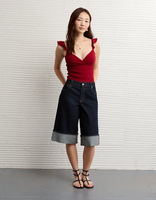 AE Sunchaser Knit Wrap Front Smocked Tank Top