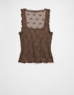 AE Square Neck Bow Mesh Tank Top