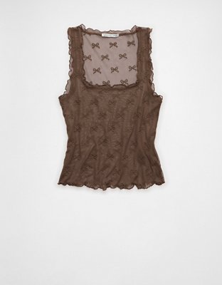 AE Square Neck Bow Mesh Tank Top