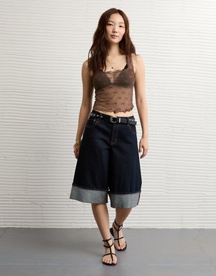 AE Square Neck Bow Mesh Tank Top