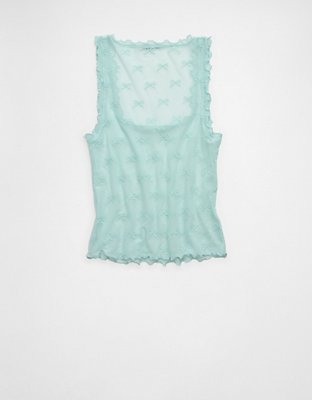 AE Square Neck Bow Mesh Tank Top