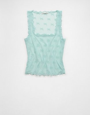 AE Square Neck Bow Mesh Tank Top