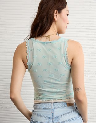 AE Square Neck Bow Mesh Tank Top