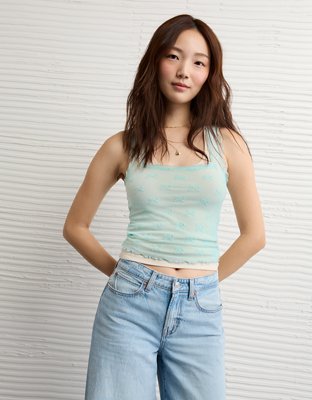 AE Square Neck Bow Mesh Tank Top