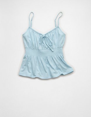 AE Sunchaser Tie-Front Smocked Cami | American Eagle