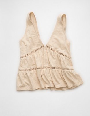 AE Sunchaser Lace Trim Babydoll Tunic Top