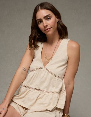 AE Sunchaser Lace Trim Babydoll Tunic Top from American Eagle - $22.46