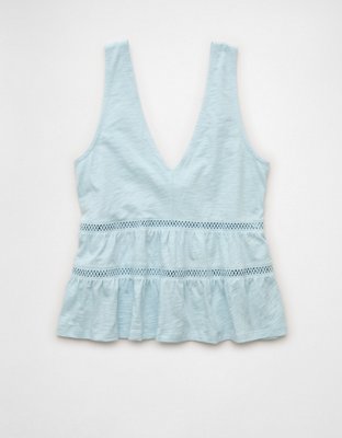 AE Sunchaser Lace Trim Babydoll Tunic Top