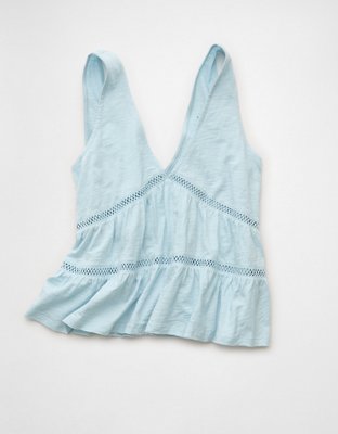 AE Sunchaser Lace Babydoll Plunge Tank Top | American Eagle