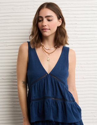AE Sunchaser Lace Babydoll Plunge Tank Top | American Eagle